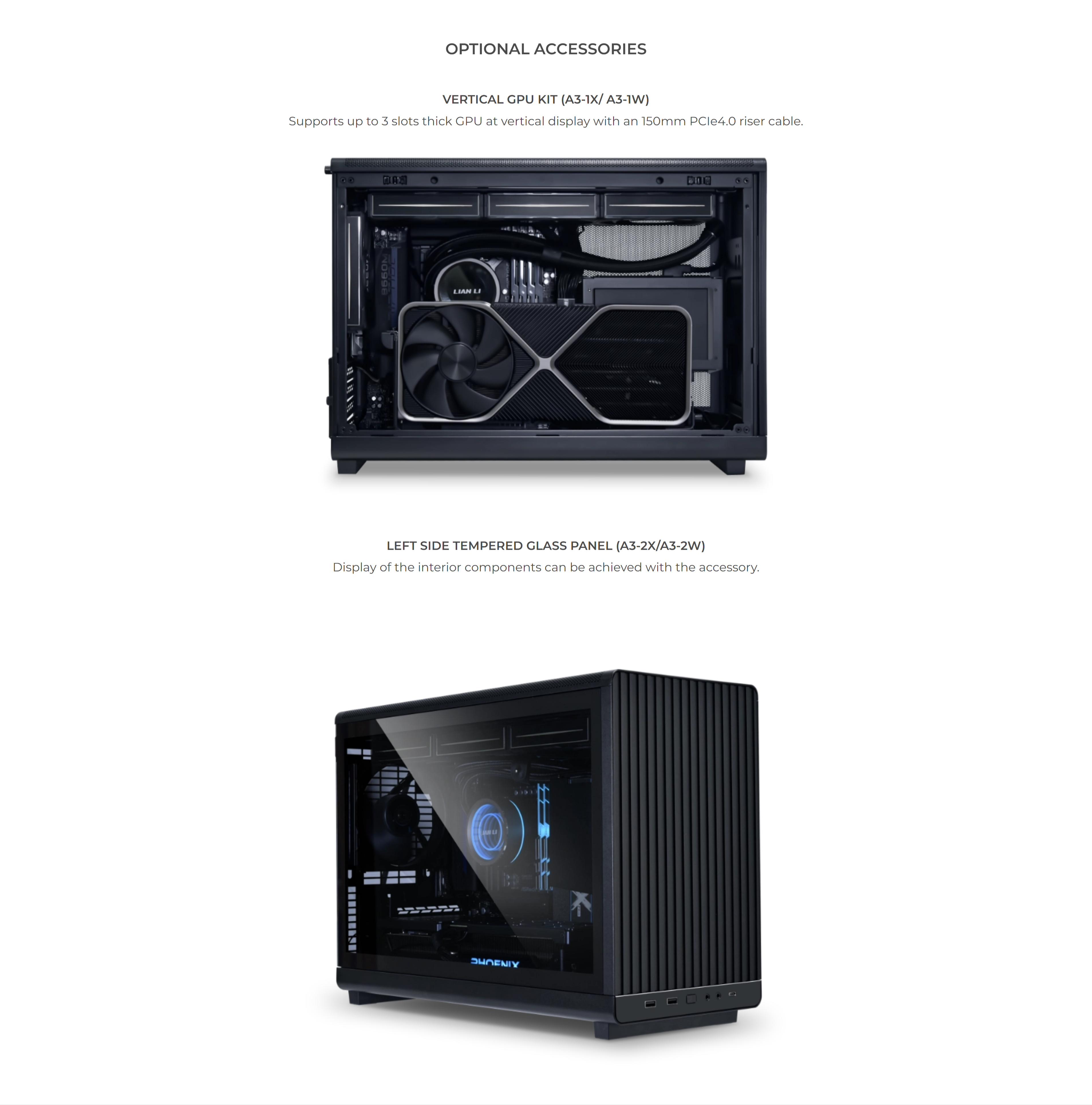 A large marketing image providing additional information about the product Lian Li A3 mATX Case - White - Additional alt info not provided